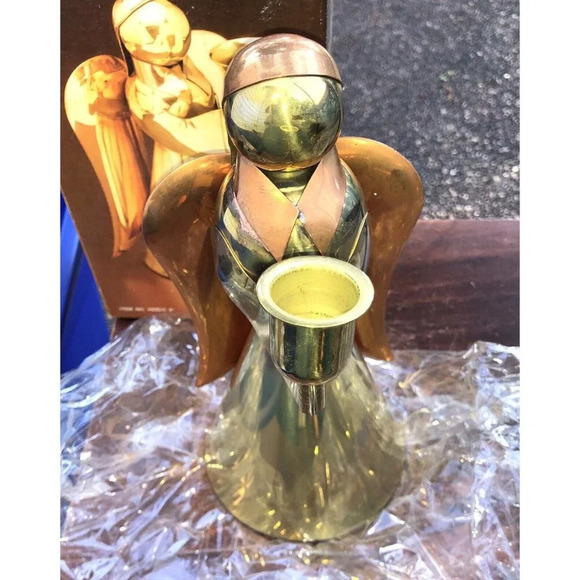 Vintage Mid Century Brass Copper Angel Candle Holder Hong Kong 9" NOS Box - Picture 2 of 4